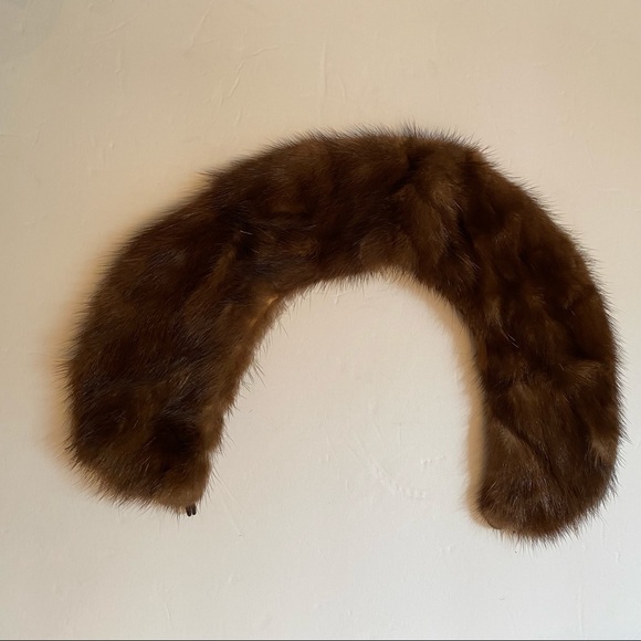VINTAGE MINK COLLAR FUR ACCESSORY BROWN WRAP LUXURY Hook Eye MOB WIFE - Picture 4 of 9
